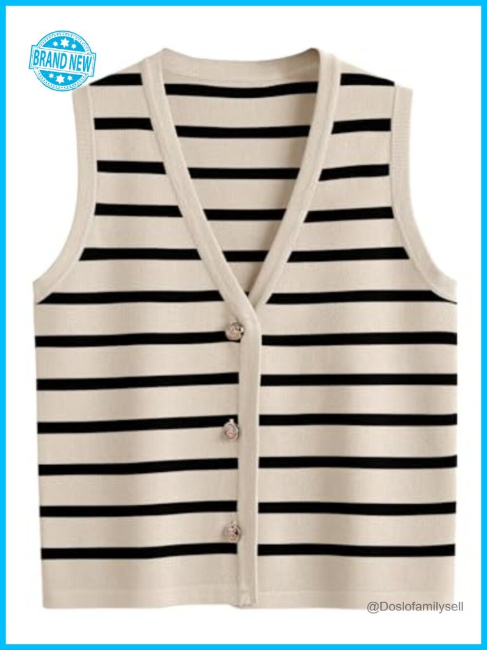 Sleeveless Button-Up Striped Sweater Vest Tank Top Business Casual